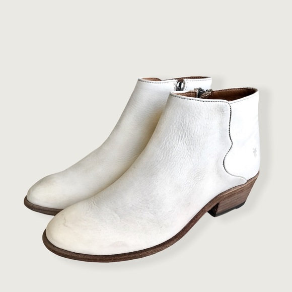 Frye Carson Piping Off-White Retro Chelsea Almond Toe Low Block Heel Ankle Boots - Picture 10 of 16